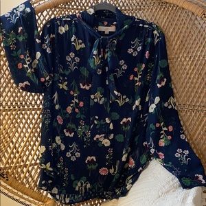 LOFT Tie Neck Floral Blouse
